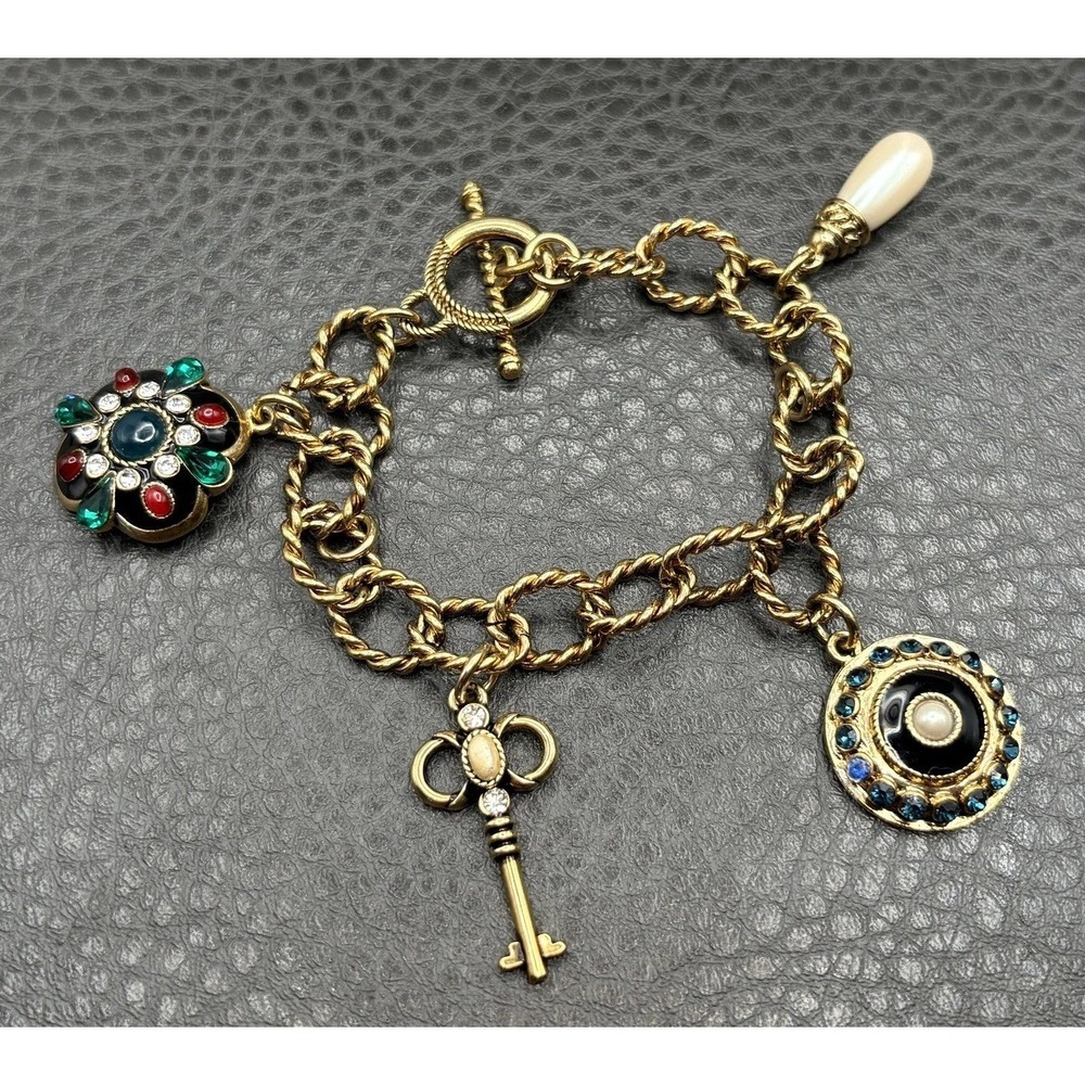 Vintage Carolee 80s Gripoix Style Mogul Charm Bracelet Faux Pearl